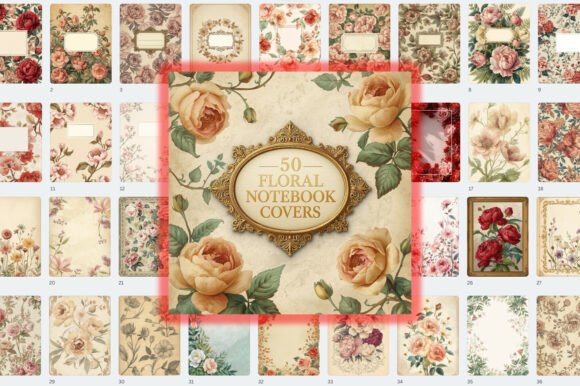 Download 50 Floral Notebook Covers Bundle - Premium Bundle